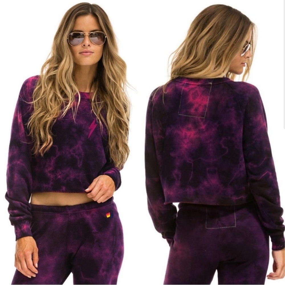 Aviator Nation Tie Dye Cropped Crewneck Sweatshirt